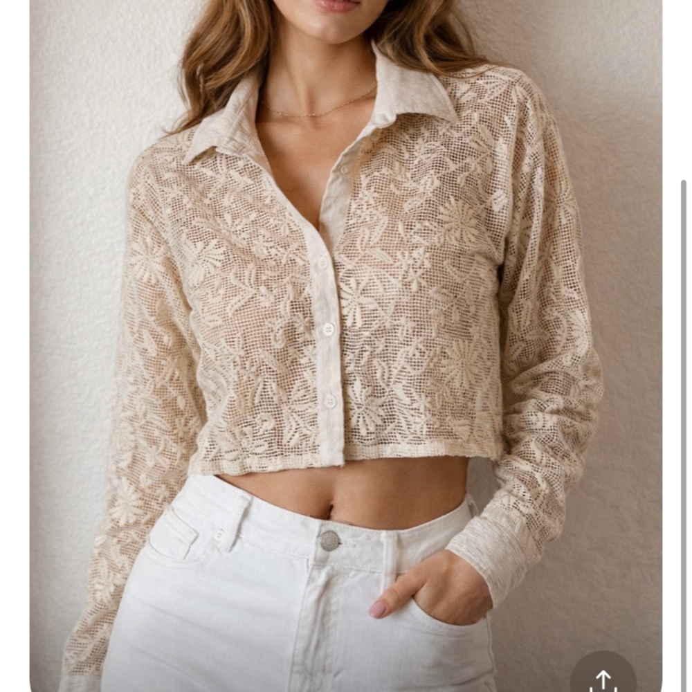 Jason Wu Delicate Cream Sheer Lace Button-Down Top